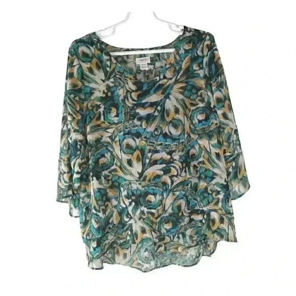 Avenue Women's Ave Studio V Neck 3/4 Semi Sheer Sleeves Rosie Layer Top sz 22/24 - Picture 1 of 11